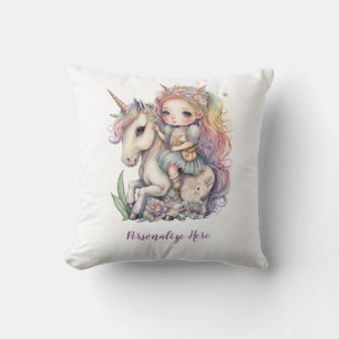 Unicorn Fairy Princess Rainbow Colors Personalisie Kissen
