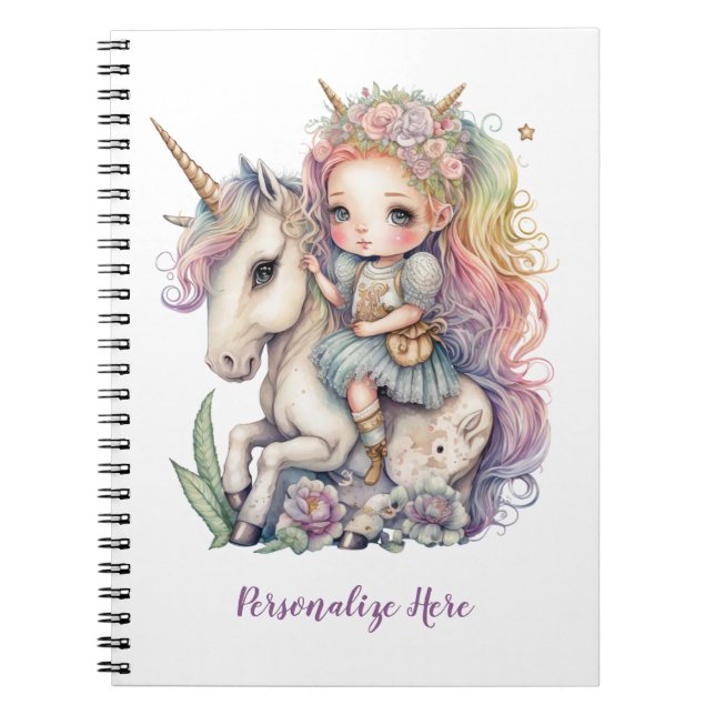 Unicorn Fairy Princess Rainbow Colors Personalisie Notizblock (Vorderseite)