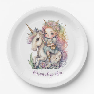 Unicorn Fairy Princess Rainbow Colors Personalisie Pappteller