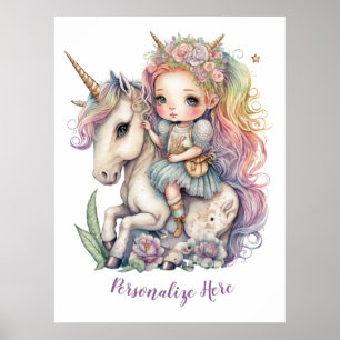 Unicorn Fairy Princess Rainbow Colors Personalisie Poster