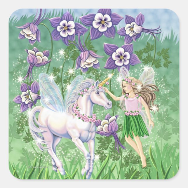 Unicorn Fairy Quadratischer Aufkleber (Vorderseite)