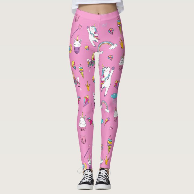 Unicorn Fan Club Muster Rosa Leggings (Vorderseite)