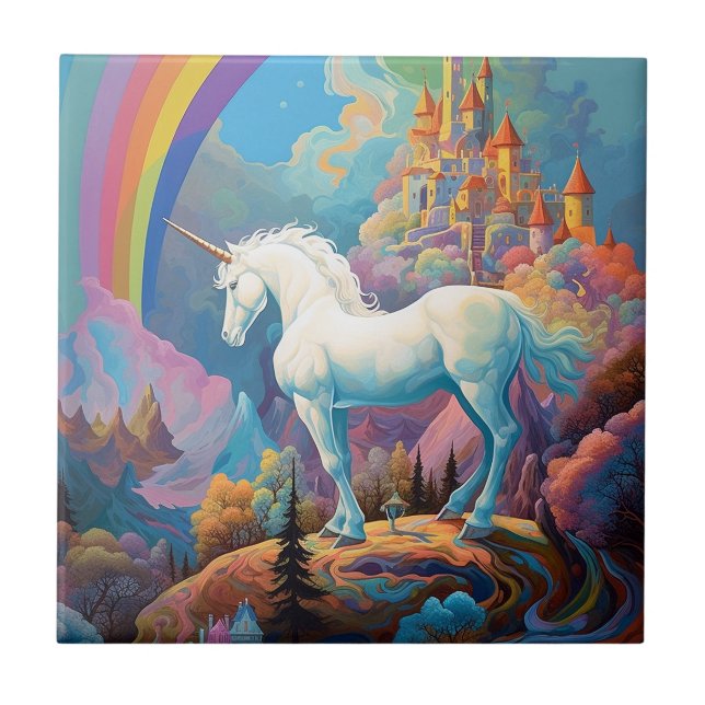 Unicorn Fantasy Art Fliese (Vorderseite)
