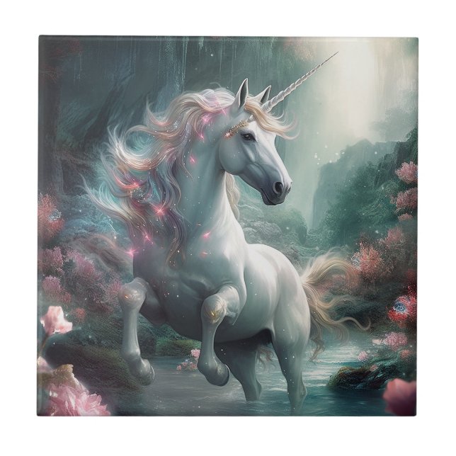 Unicorn Fantasy Art Fliese (Vorderseite)