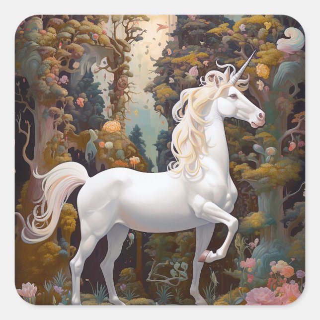 Unicorn Fantasy Art Quadratischer Aufkleber (Vorderseite)