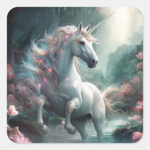 Unicorn Fantasy Art Quadratischer Aufkleber