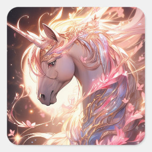 Unicorn Fantasy Art Quadratischer Aufkleber