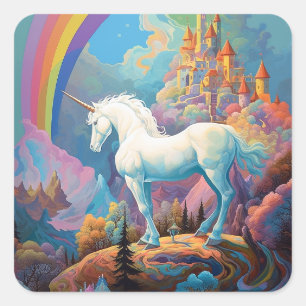 Unicorn Fantasy Art Quadratischer Aufkleber