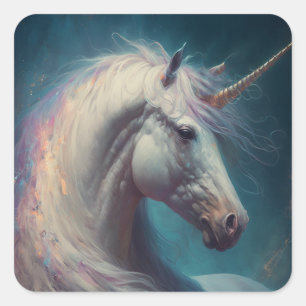 Unicorn Fantasy Art Quadratischer Aufkleber