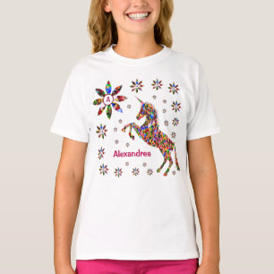  Unicorn Fantasy Blume Glitzer Persönlich gestalt T-Shirt