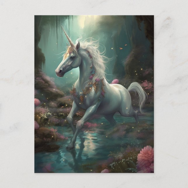 Unicorn Fantasy Kunst, Dichtung und Musik Postkarte (Vorderseite)