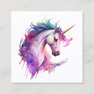 Unicorn Fantasy Watercolor Quadratische Visitenkarte