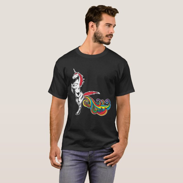 Unicorn-Farting Regenbogen-lustiger unglaublich T-Shirt (Vorne ganz)