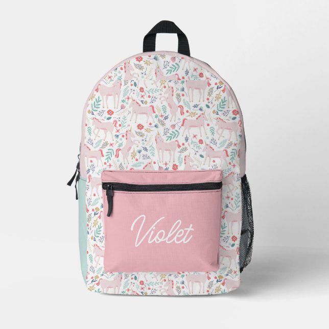 Unicorn Felder Personalisiert mit Name Bedruckter Rucksack (Vorderseite)