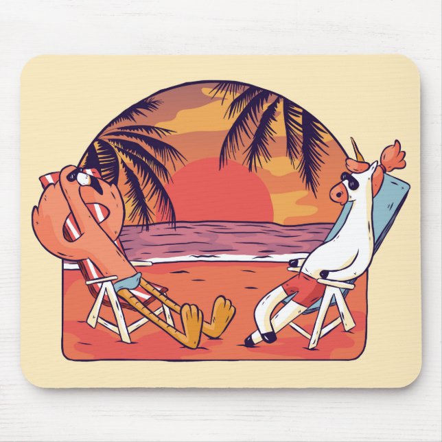 Unicorn Flamingo Beach Mousepad (Vorne)