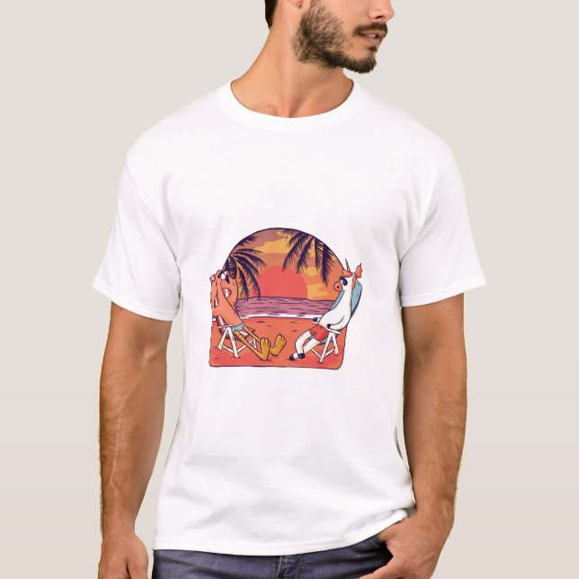 Unicorn Flamingo Beach T-Shirt (Vorderseite)