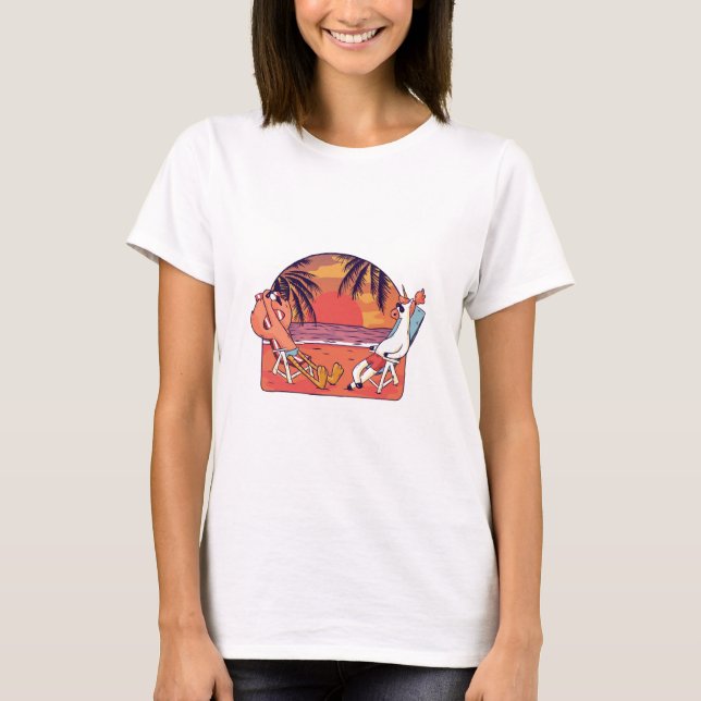 Unicorn Flamingo Beach T-Shirt (Vorderseite)