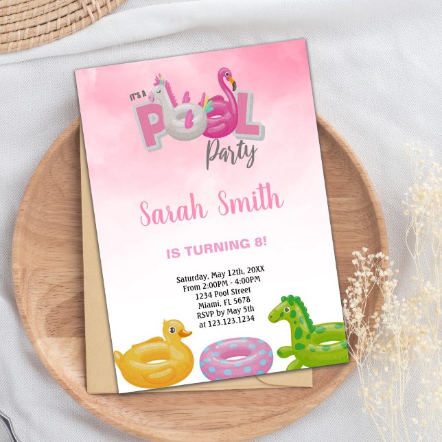 Unicorn Flamingo Pool Geburtstag Einladungen (Unicorn Flamingo Pool Birthday Invitations)