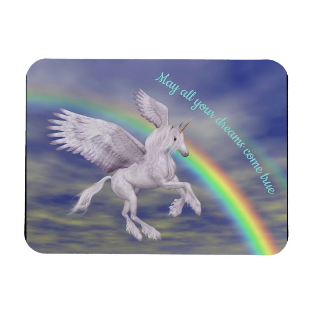 Unicorn fliegen über Regenbogen Träume Fantasiepfe Magnet (Horizontal)