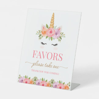 Unicorn Floral Birthday Favors Sign Sockelschild