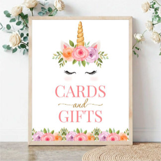 Unicorn Floral Cards and Gifts Sign Poster