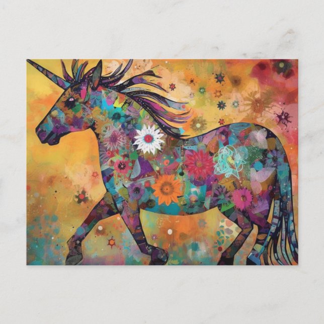Unicorn Floral Collage Postkarte (Vorderseite)