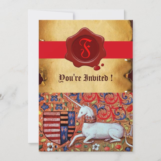 UNICORN FLORAL PARCHMENT RED WAX SIEGEL MONOGRAM EINLADUNG (Vorderseite)