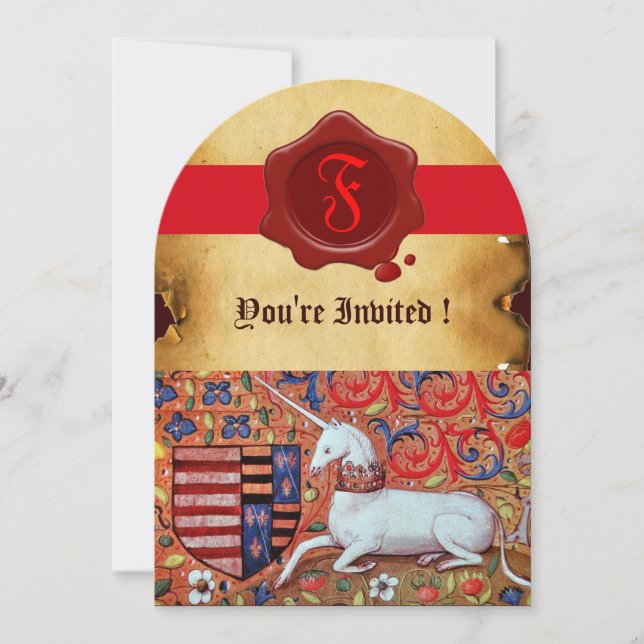 UNICORN FLORAL PARCHMENT RED WAX SIEGEL MONOGRAM EINLADUNG (Vorderseite)