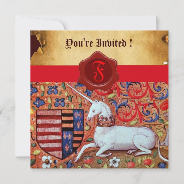 UNICORN FLORAL PARCHMENT RED WAX SIEGEL MONOGRAM EINLADUNG (Vorderseite)