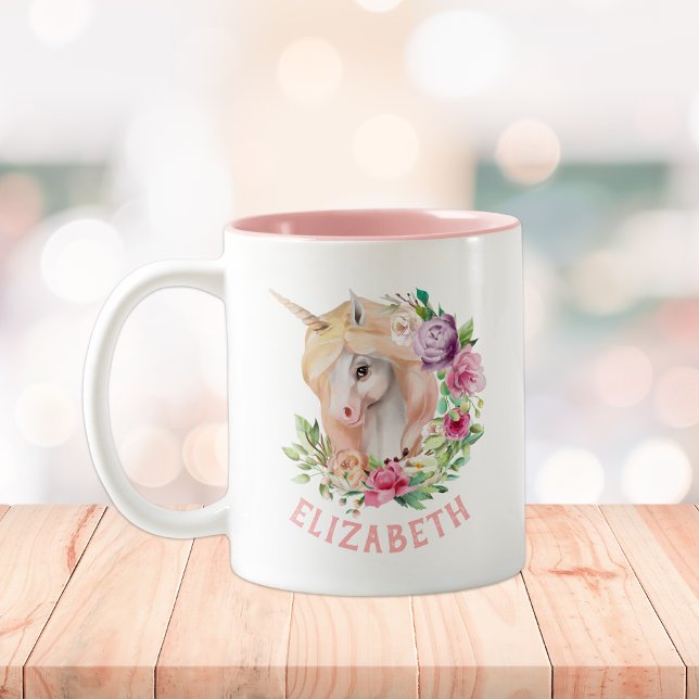 Unicorn Floral Zweifarbige Tasse (Von Creator hochgeladen)