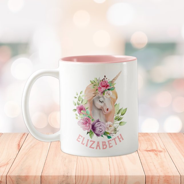 Unicorn Floral Zweifarbige Tasse (Von Creator hochgeladen)