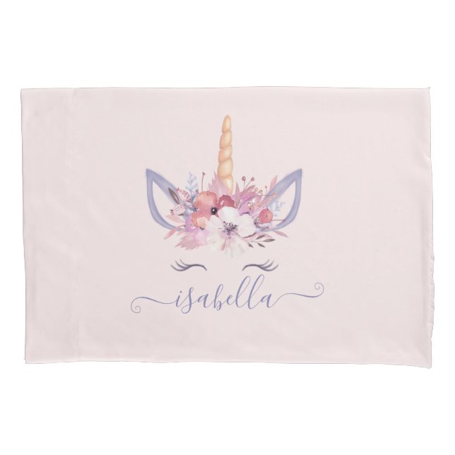 Unicorn florale Aquarellfarbe mädchenhaft modern n Kissenbezug (Vorderseite)