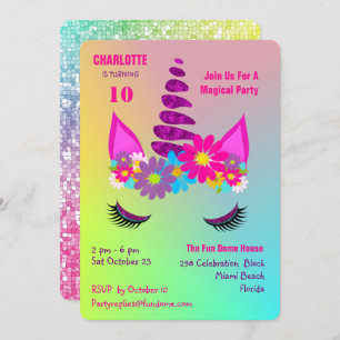 Unicorn Flower y Super Niedlich Girly Birthday Ein Einladung