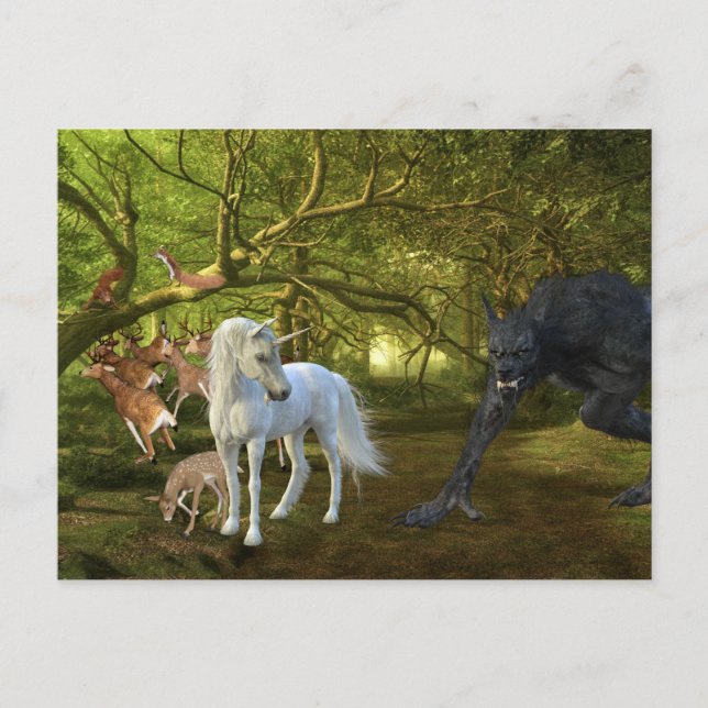 Unicorn Forest Defender Deer Werewolf Postkarte (Vorderseite)