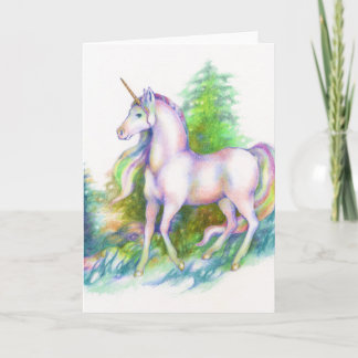 Unicorn Forest Regenbogen Fantasy Pferd Grußkarte Karte