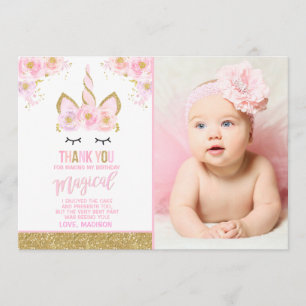 Unicorn-Foto danken Ihnen, rosa GoldUnicorn zu Dankeskarte