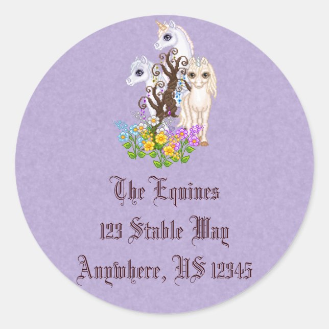 Unicorn Friends Pixel Art Runder Aufkleber (Vorderseite)