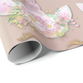 Unicorn Funkelnd Glitzer Pink Gold Blütenfrüchte Geschenkpapier