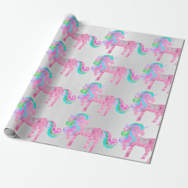 Unicorn Funkelnd Glitzer Rosa Fairly Silver Metal Geschenkpapier