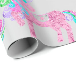 Unicorn Funkelnd Glitzer Rosa Fairly Silver Metal Geschenkpapier