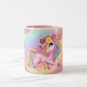Unicorn funkelnde Girls rosa DIY-NAME mädchenhaft Zweifarbige Tasse