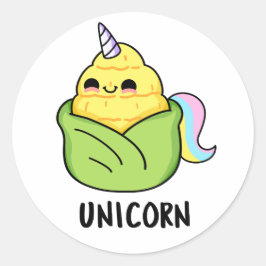 Unicorn Funny Baby Corn Pun Runder Aufkleber