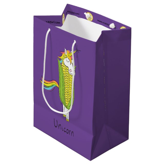 Unicorn Funny Corn Geschenktasche Mittlere Geschenktüte (Vorderseite Schrägansicht)