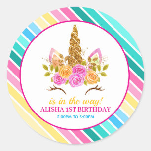 Unicorn Geburtstag 1. Geburtstag Party Runder Aufkleber