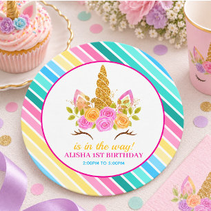 Unicorn Geburtstag 1. Geburtstag Party Runder Pappuntersetzer
