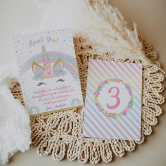 Unicorn Geburtstag Danke Karte, Einhorn Party