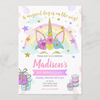 Unicorn-Geburtstags-Einladung/magisches Party Einladung