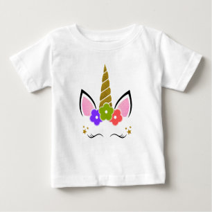Unicorn-Geburtstags-weißes GoldBlumen Baby T-shirt