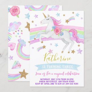 Unicorn Geburtstagsfeier Einladung Regenbogen Einh