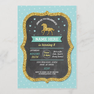 Unicorn Geburtstagsparty Aquamarin Gold Glitzer Ei Einladung